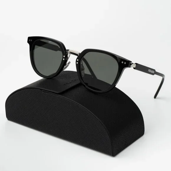 Prada Women Sunglasses Black Green Polarized Oval PR17YS 1AB03R BRAND NEW